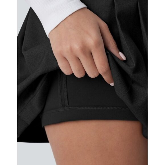 Halara High Waisted Invisible Zipper Pleated Mini 2 in 1 Skirt Sz Large Womens B - Picture 6 of 13